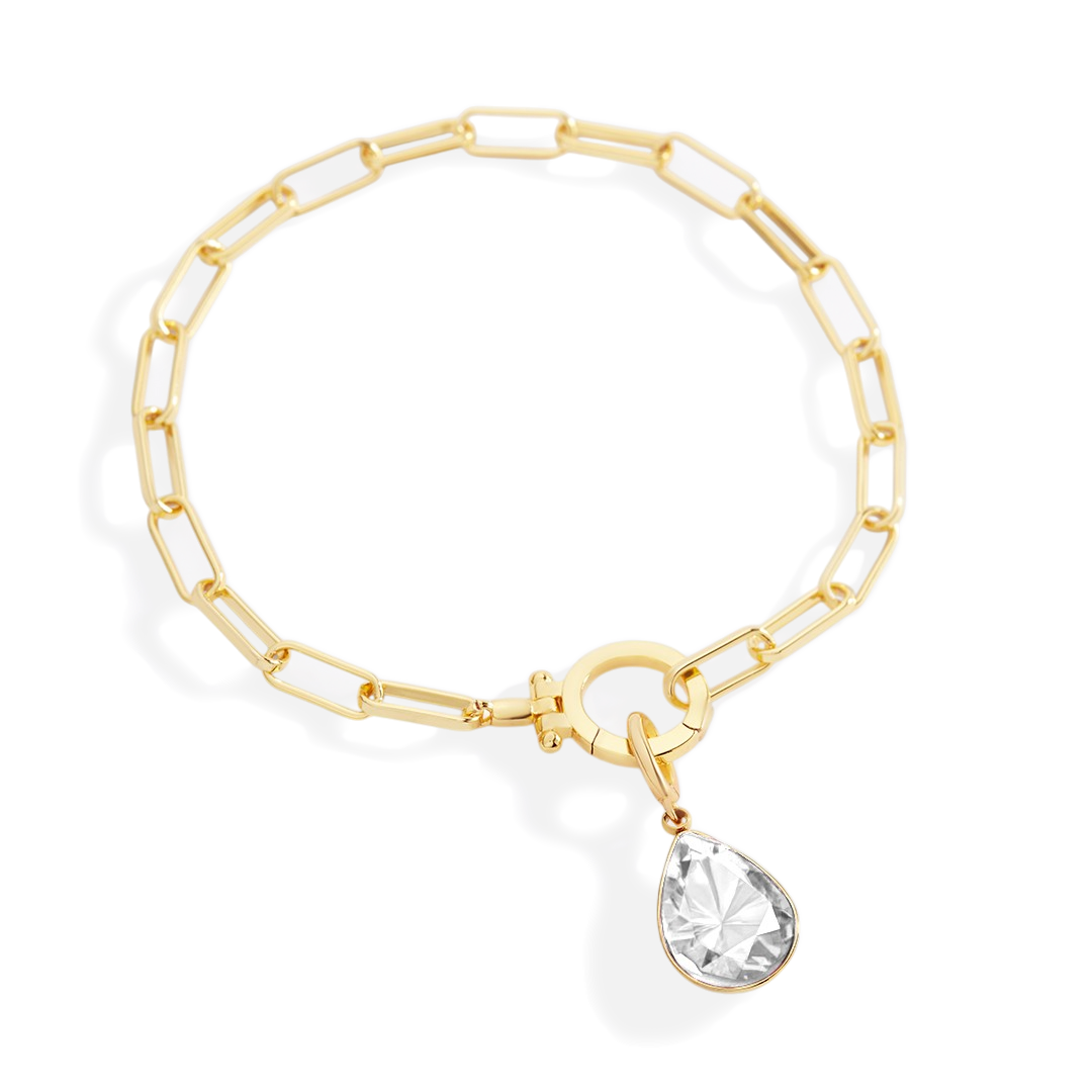 Mint Paperclip Bracelet & Teardrop Birthstone Charm