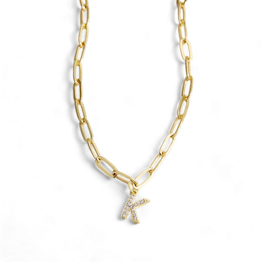 Paperclip Pave Initial Necklace
