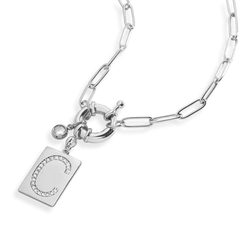 Halskette mit Pavé-Anhänger und Büroklammerkette