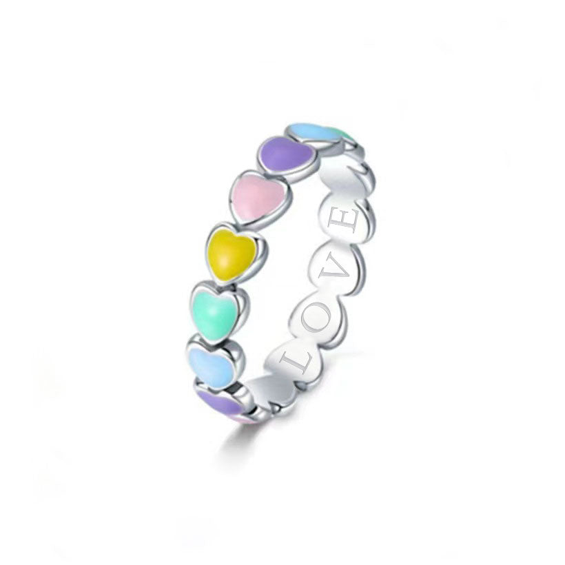 Rainbow Heart Band Ring - Pastel / 5