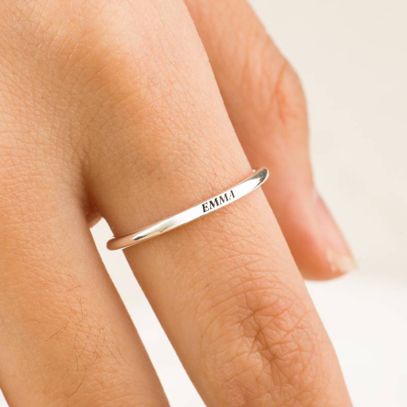 Sterling Silver Flat Top Super Tiny Stackable Name Ring - 925 Sterling Silver / 9