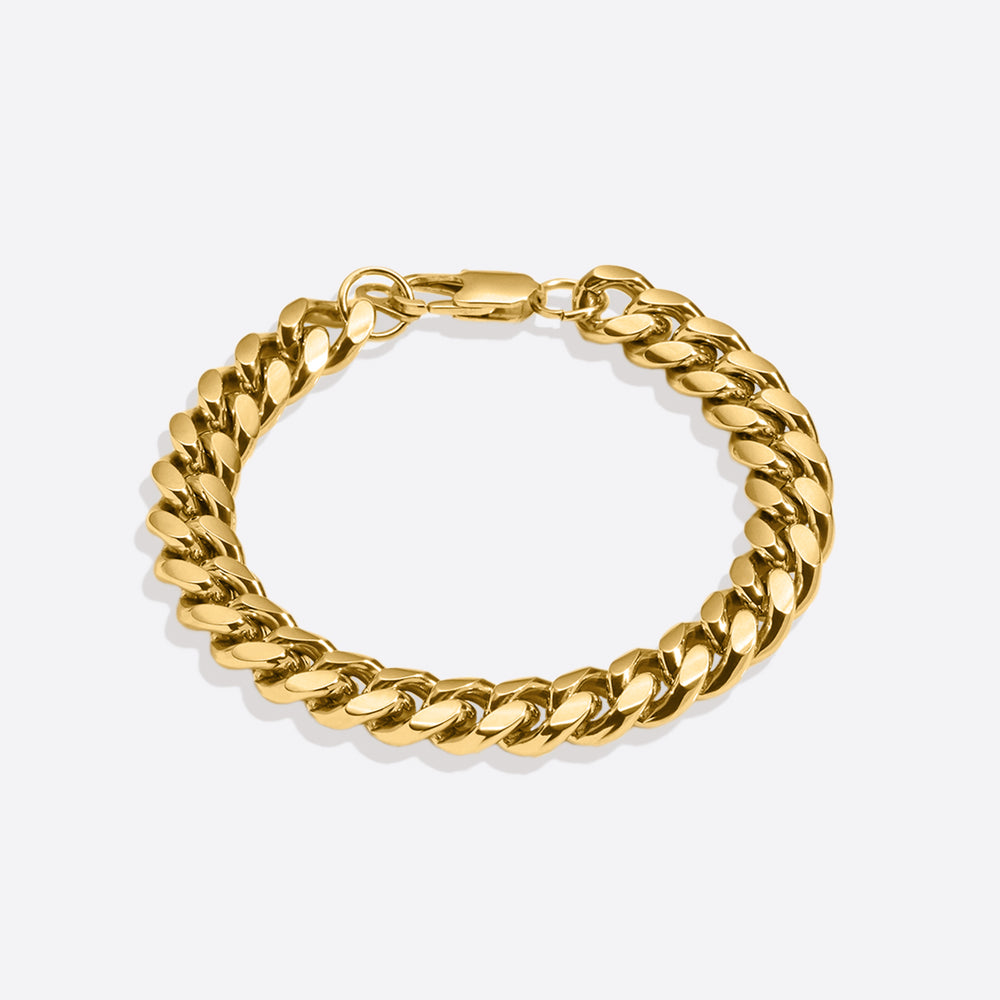 10mm Cuban Link Chain Bracelet - Gold / 7"
