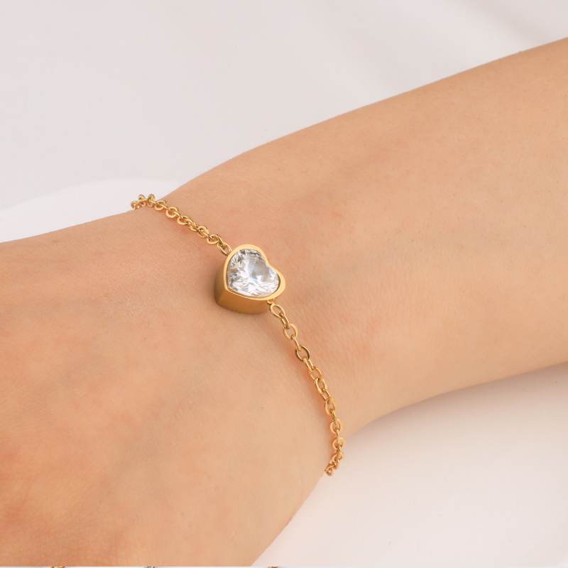 Dainty Heart Birthstone Bracelet - Silver / July
