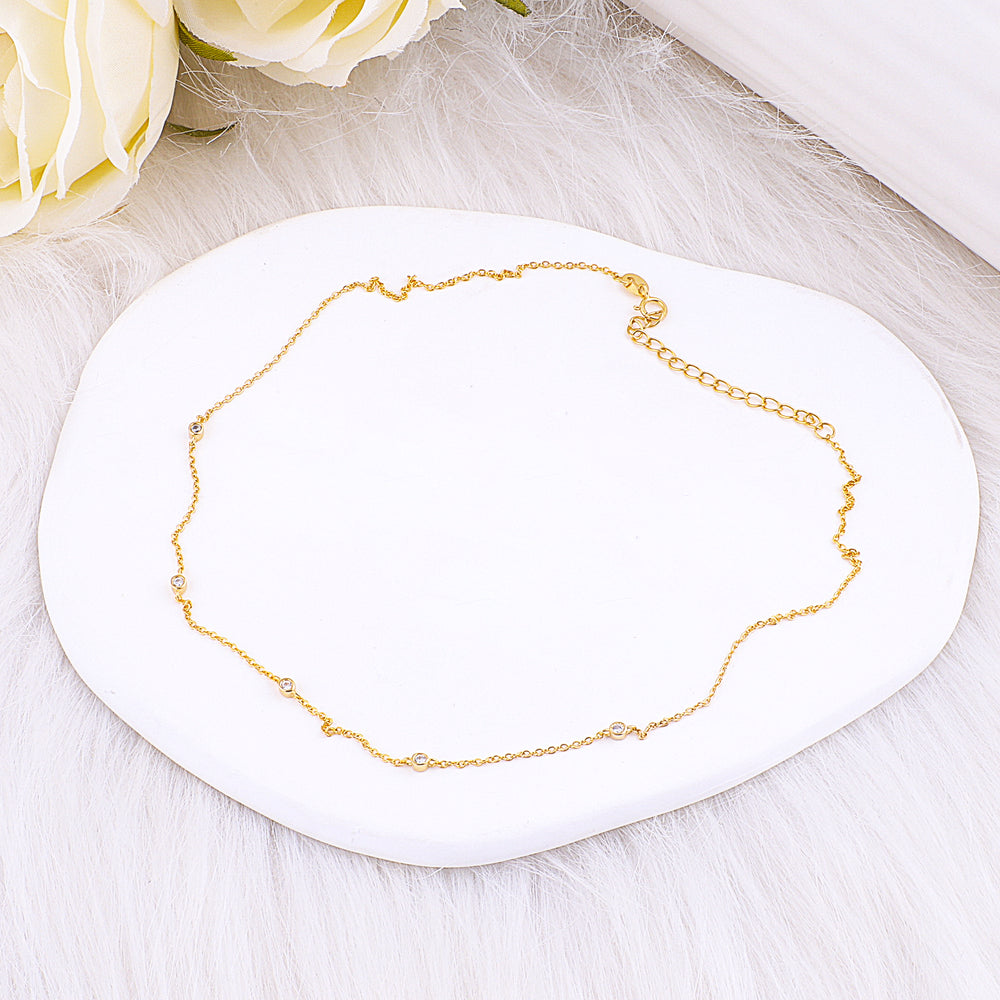 Bezel-Set Five Crystal Necklace - 18k Gold Plated