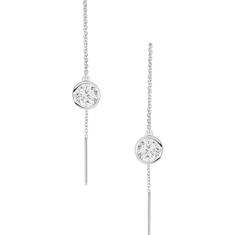 Moissanite Bezel-Set Pull Through Drop Earrings