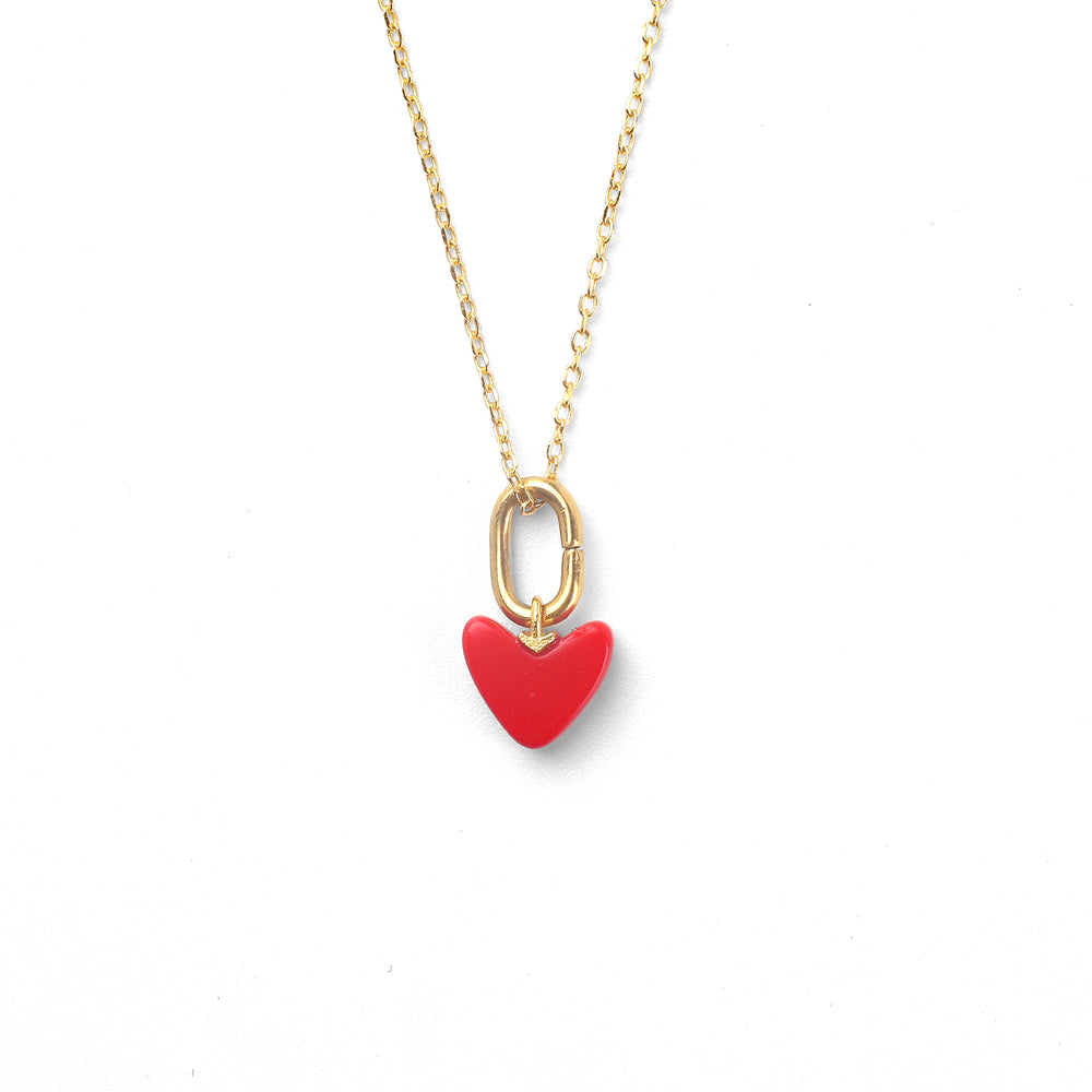 Red Enamel Heart Necklace - Default Title