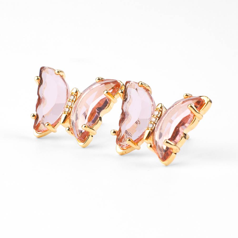 Crystal Butterfly Stud Earrings - Blush Pink