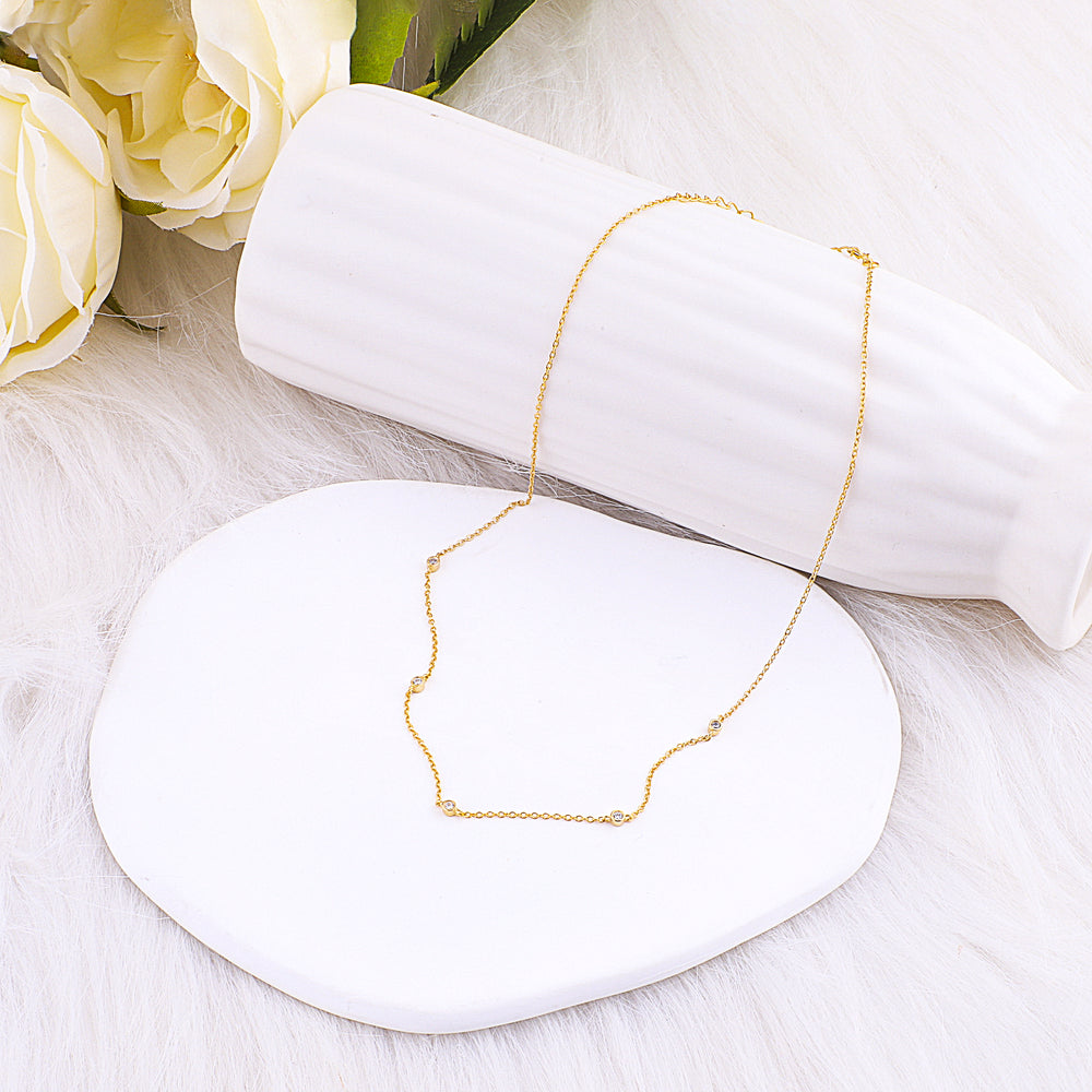 Bezel-Set Five Crystal Necklace - 18k Gold Plated
