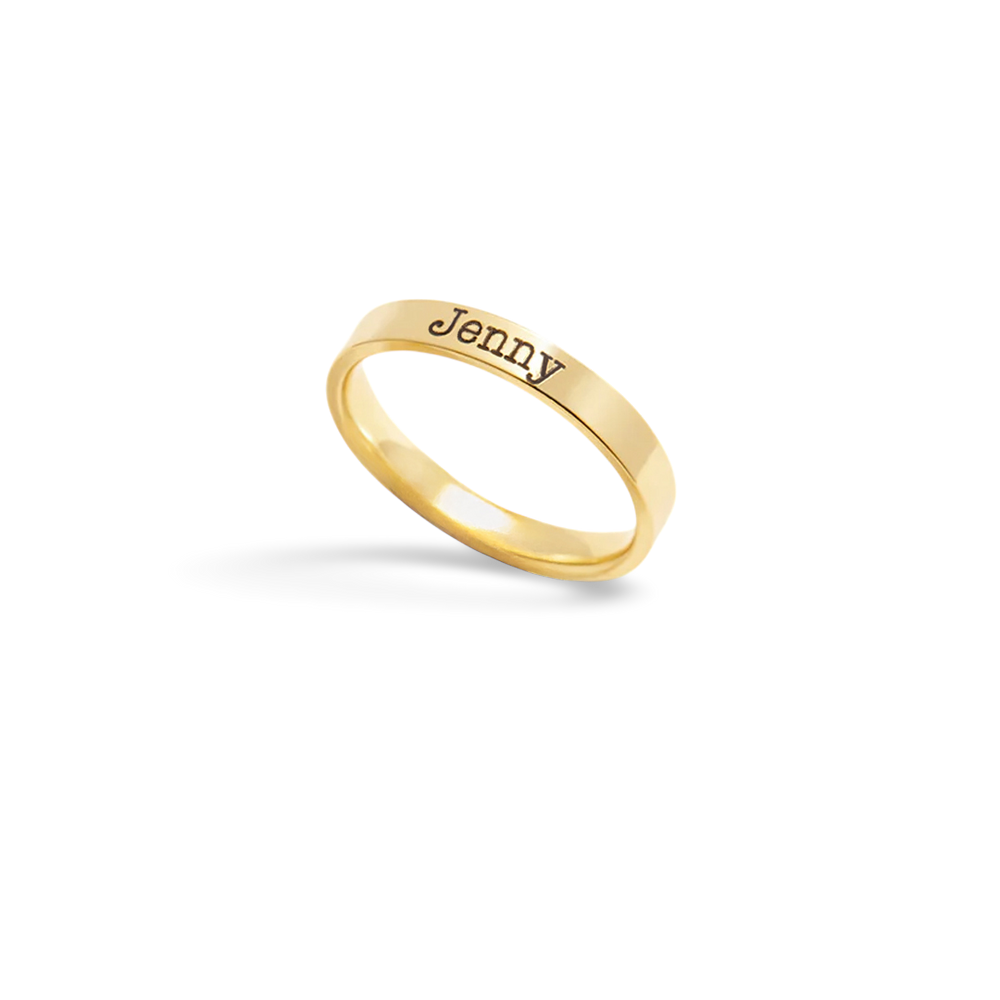 Engraved Stackable Name Ring | 3mm Band - 18k Gold Plated / 4