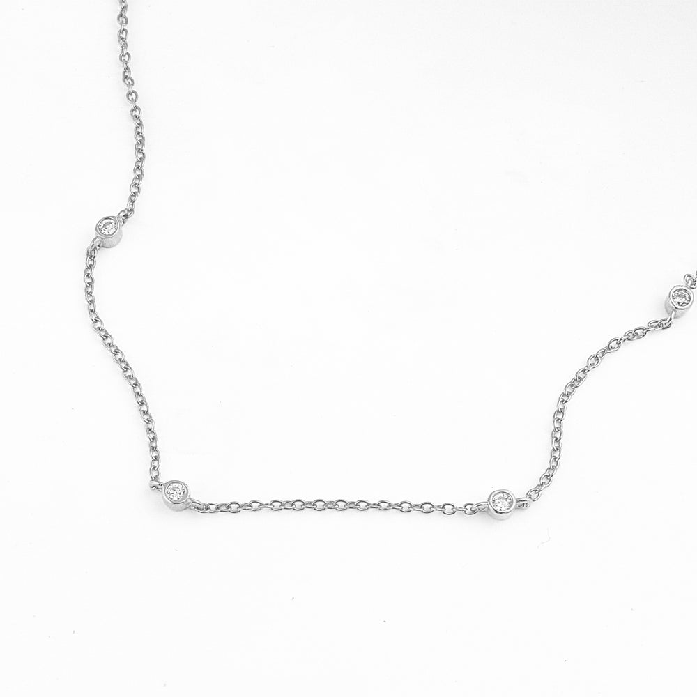 Bezel-Set Five Crystal Necklace - Silver