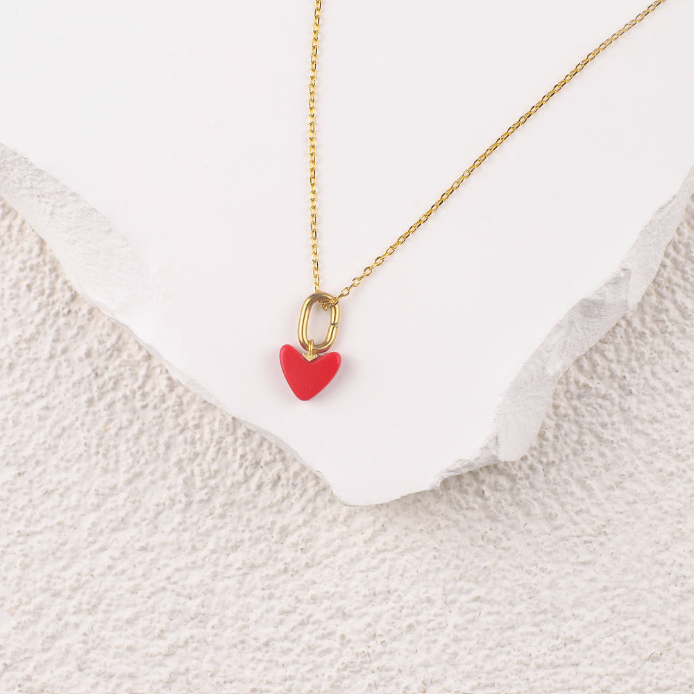 Red Enamel Heart Necklace - Default Title