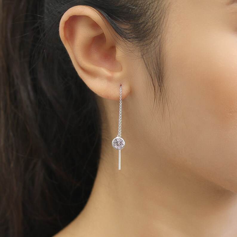 Moissanite Bezel-Set Pull Through Drop Earrings - Default Title