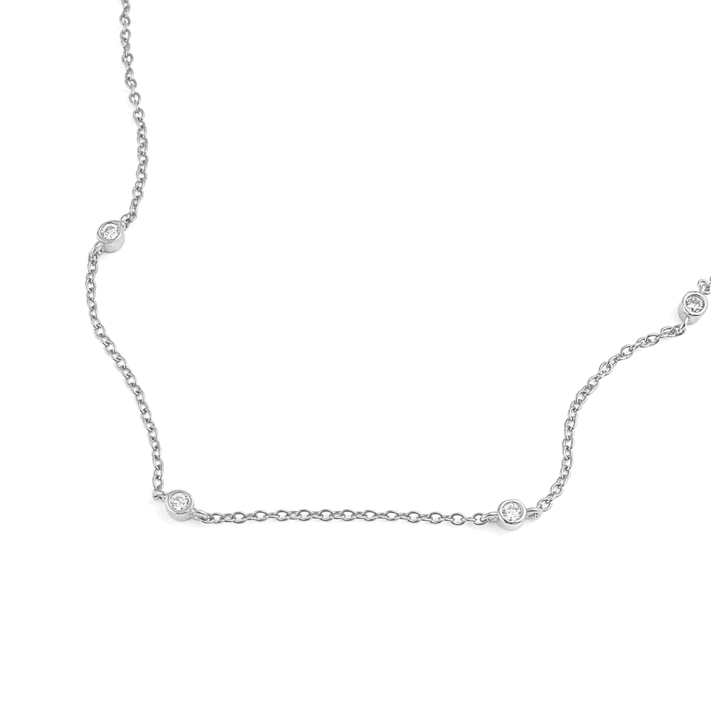 Bezel-Set Five Crystal Necklace - Silver