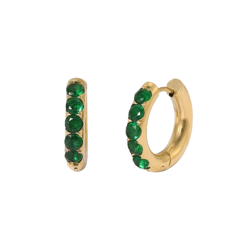Chunky Gemstone Huggie Hoop Earrings - Emerald