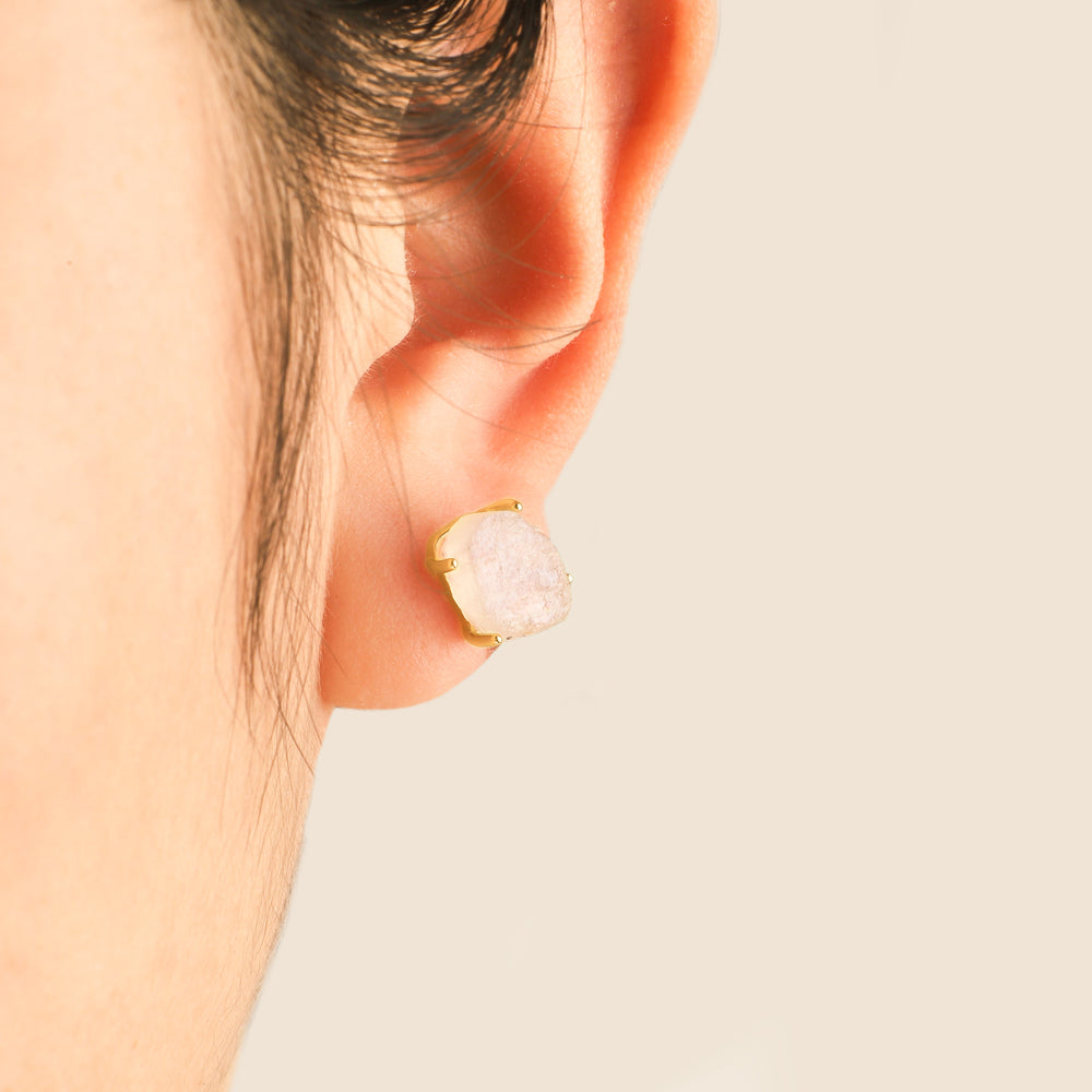 Moonstone Stud Earrings - 18k Gold Over Sterling Silver