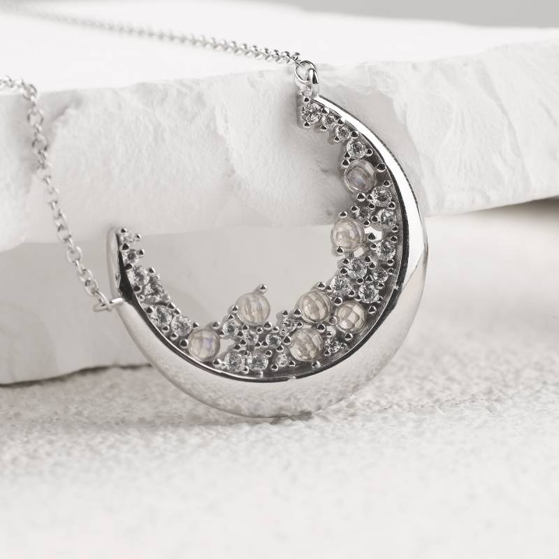 Crescent Moonstone Pendant Necklace - Default Title