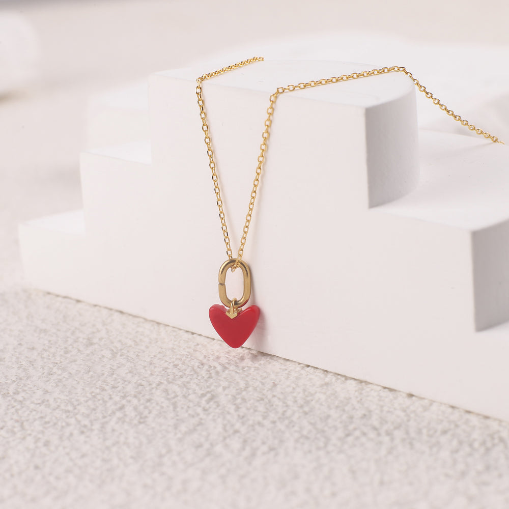 Red Enamel Heart Necklace - Default Title