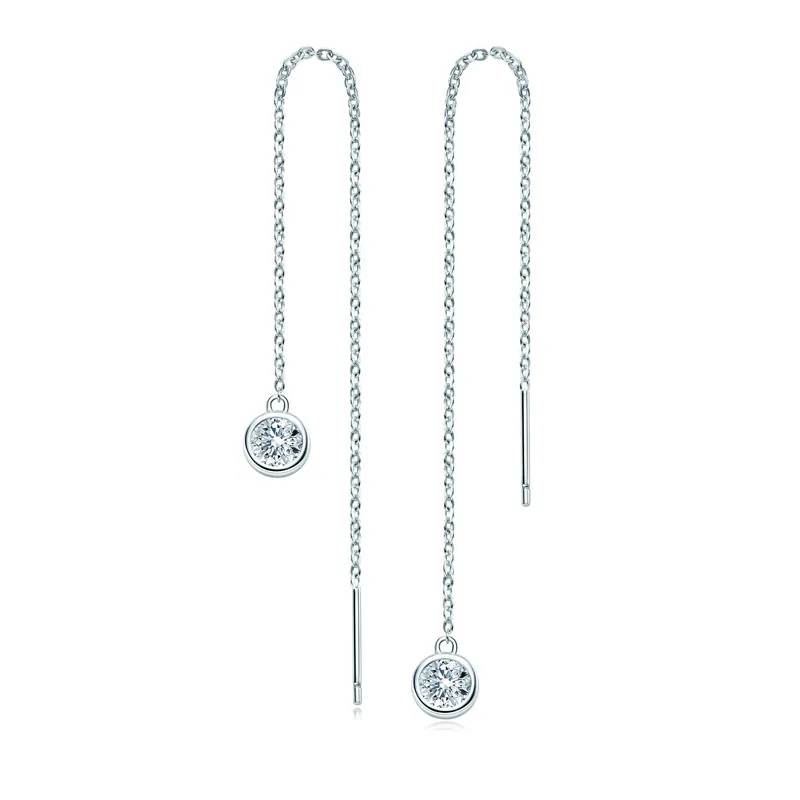 Moissanite Bezel-Set Pull Through Drop Earrings - Default Title