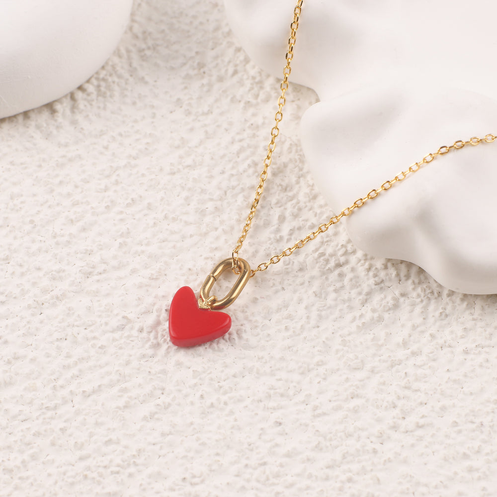 Red Enamel Heart Necklace - Default Title