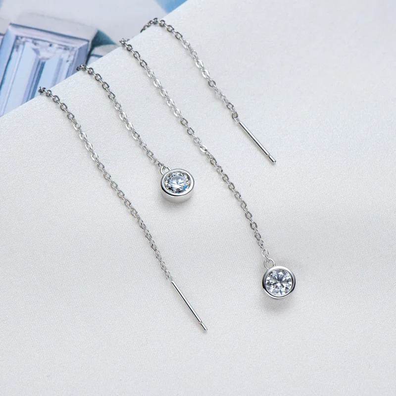 Moissanite Bezel-Set Pull Through Drop Earrings - Default Title