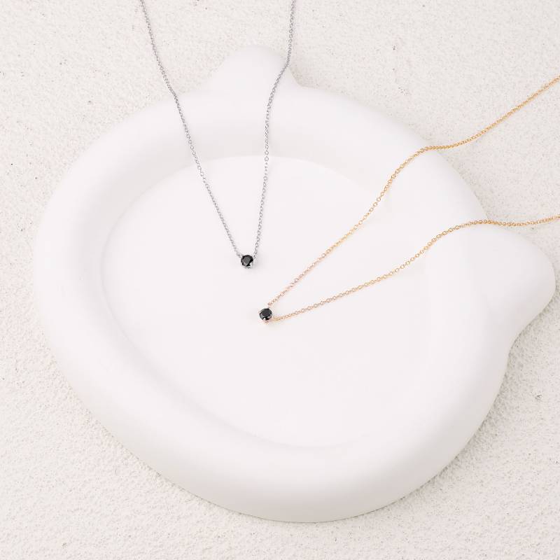 Onyx Dainty Diamond Necklace - 18k Gold Over Sterling Silver
