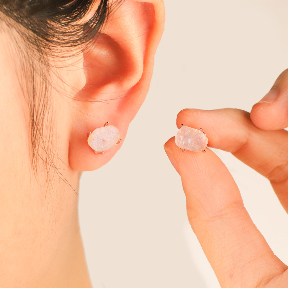 Moonstone Stud Earrings - 18k Rose Gold Over Sterling Silver