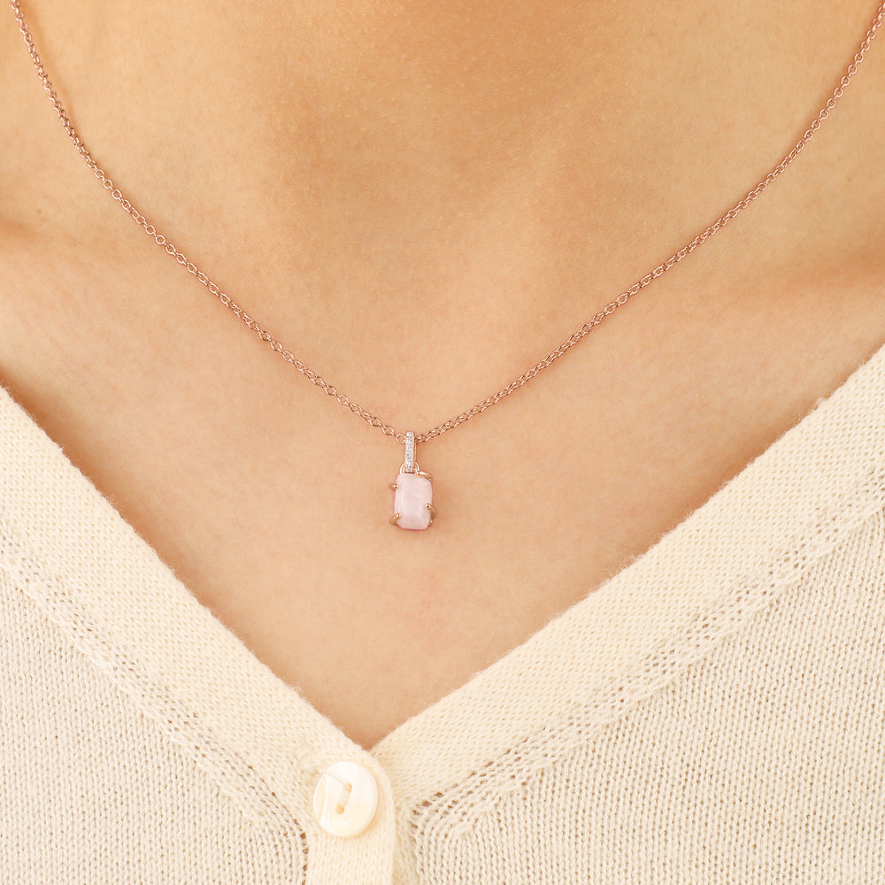 Raw Moonstone Pave Link Pendant Necklace - 18k Rose Gold Over Sterling Silver