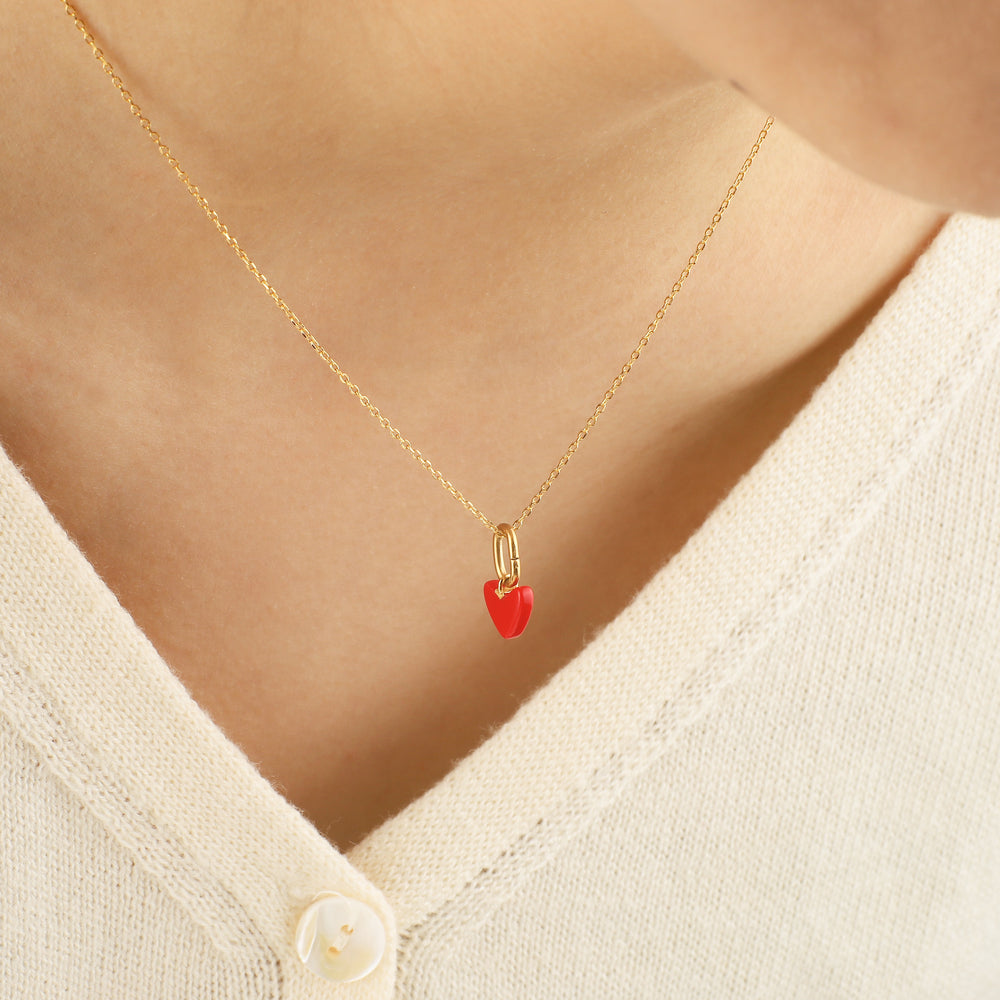 Red Enamel Heart Necklace - Default Title