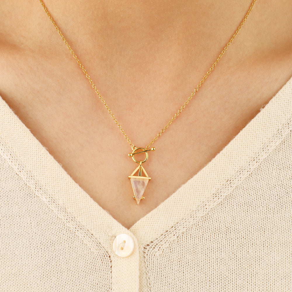 Moonstone Power Pendant T-Lock Necklace - 18k Gold Over Sterling Silver