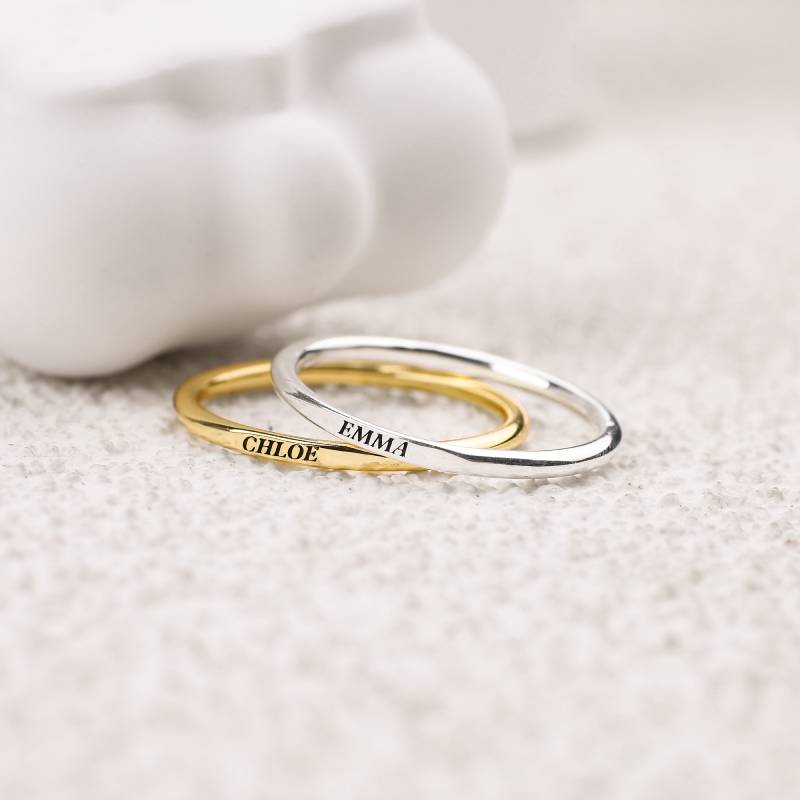Sterling Silver Flat Top Super Tiny Stackable Name Ring - 925 Sterling Silver / 9
