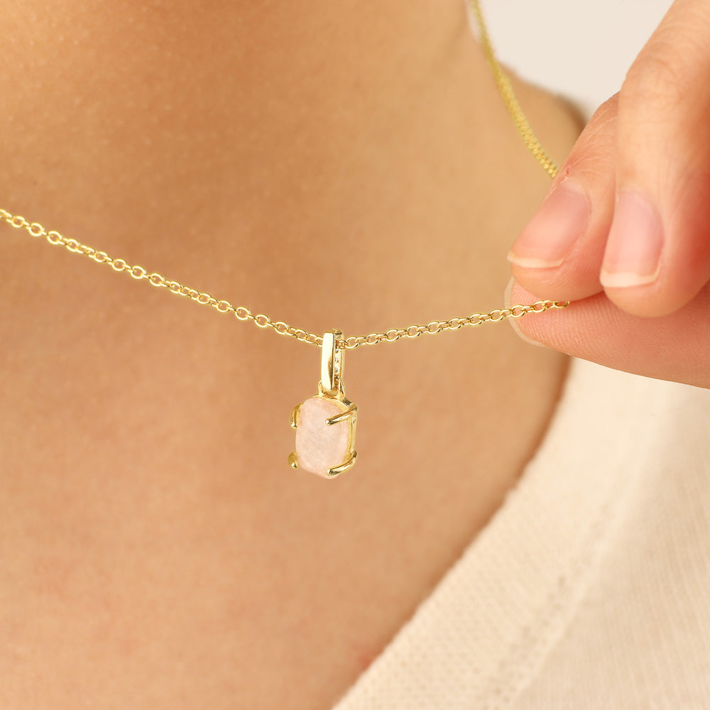 Raw Moonstone Pave Link Pendant Necklace - 18k Gold Over Sterling Silver