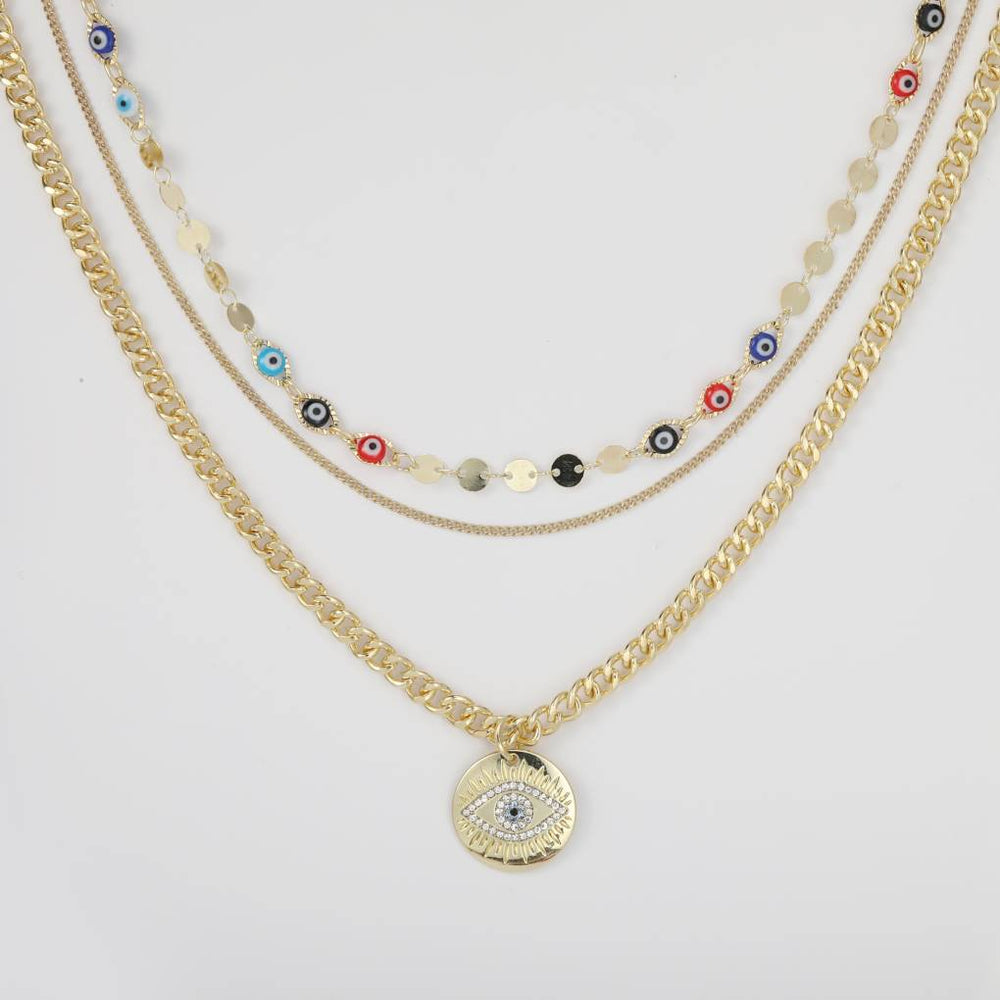 Evil Eye Curb Chains Stacked Necklace - Default Title