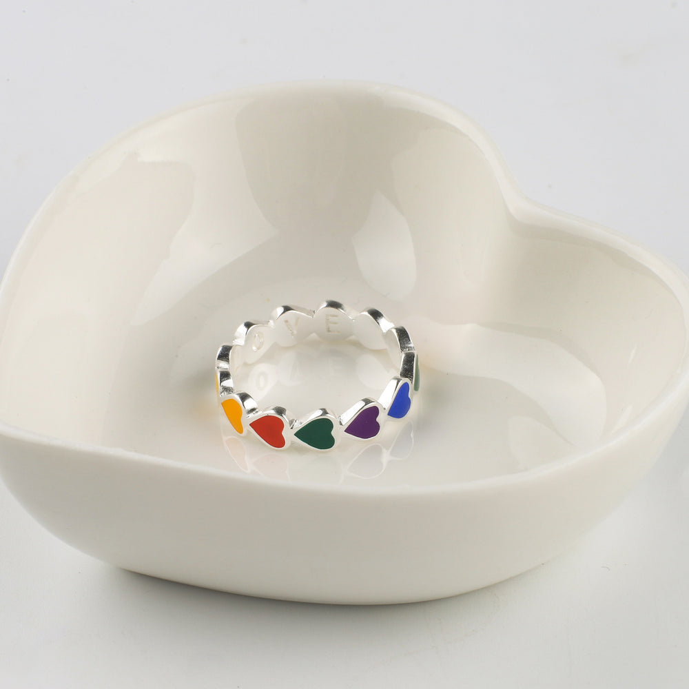 Rainbow Heart Band Ring - Rainbow / 6