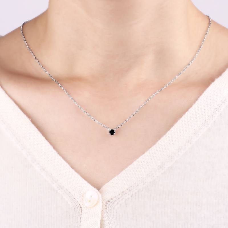 Onyx Dainty Diamond Necklace - 925 Sterling Silver