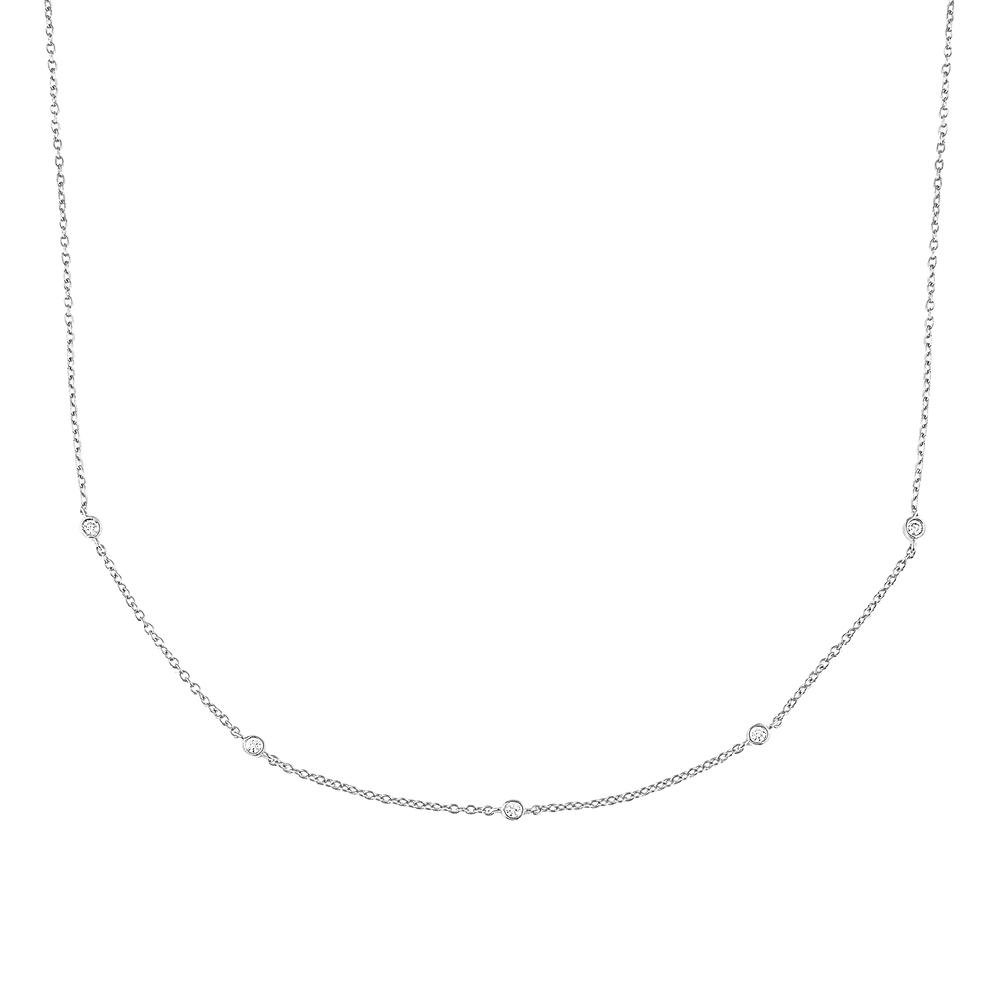 Bezel-Set Five Crystal Necklace - Silver
