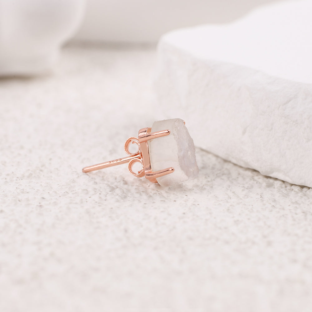 Moonstone Stud Earrings - 18k Rose Gold Over Sterling Silver