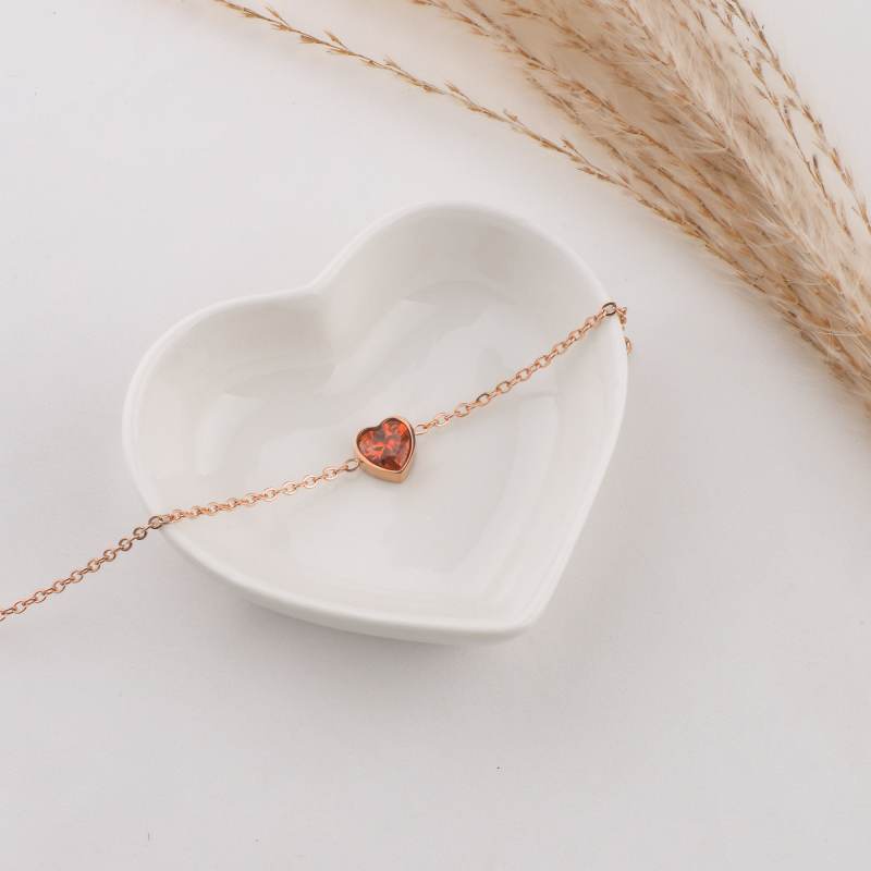 Dainty Heart Birthstone Bracelet