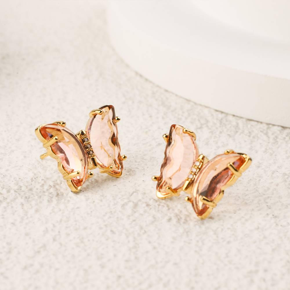 Crystal Butterfly Stud Earrings - Blush Pink