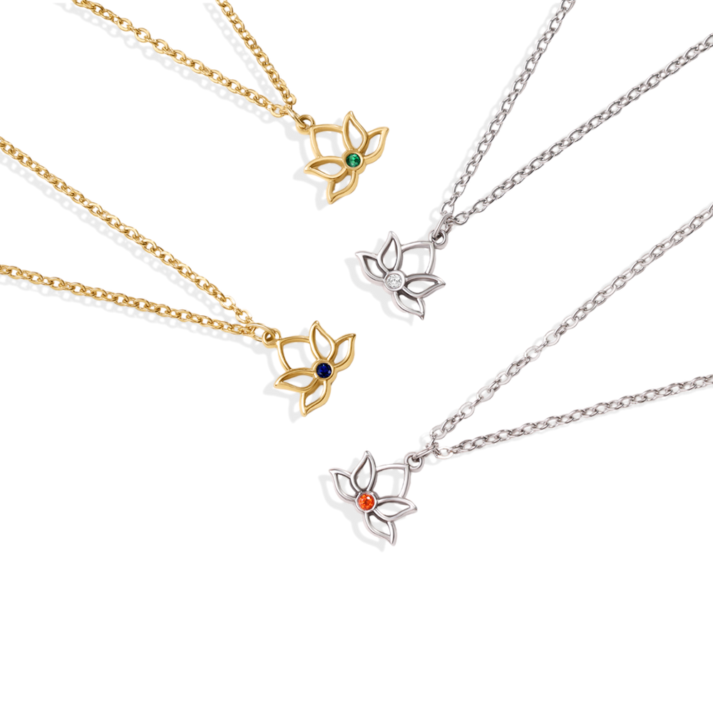 Mini Lotus Birthstone Pendant Necklace - 18k Gold Plated / January Garnet
