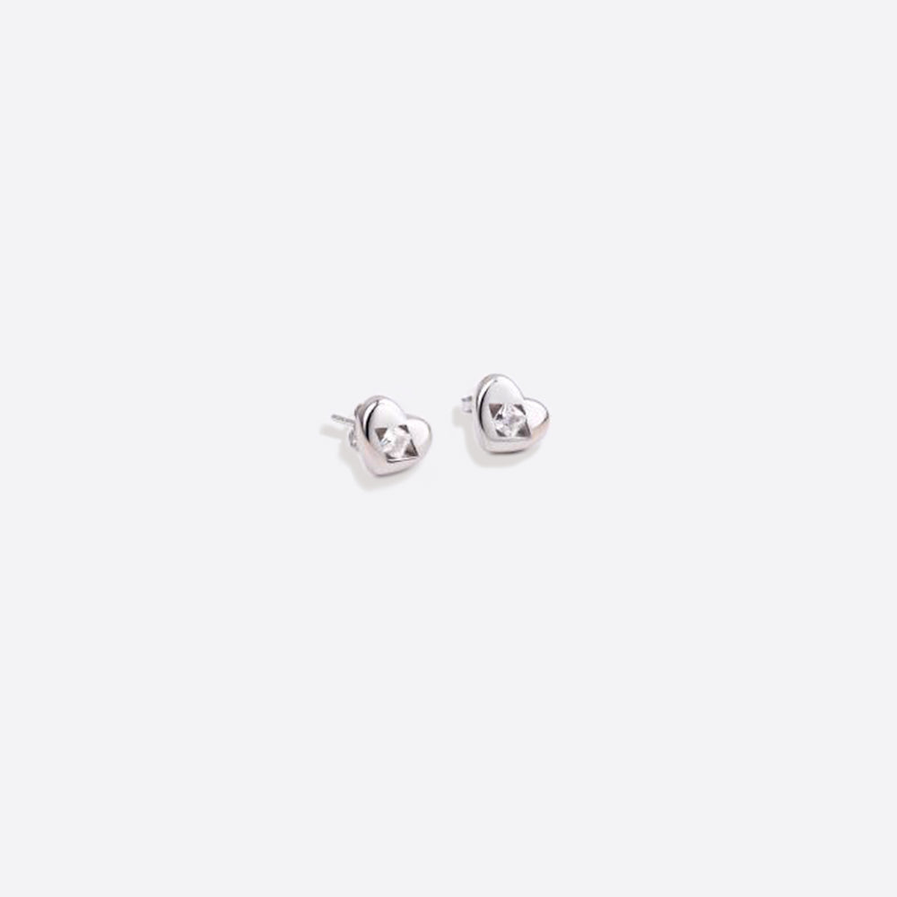 Diamond Heart Stud Earrings - 925 Sterling Silver