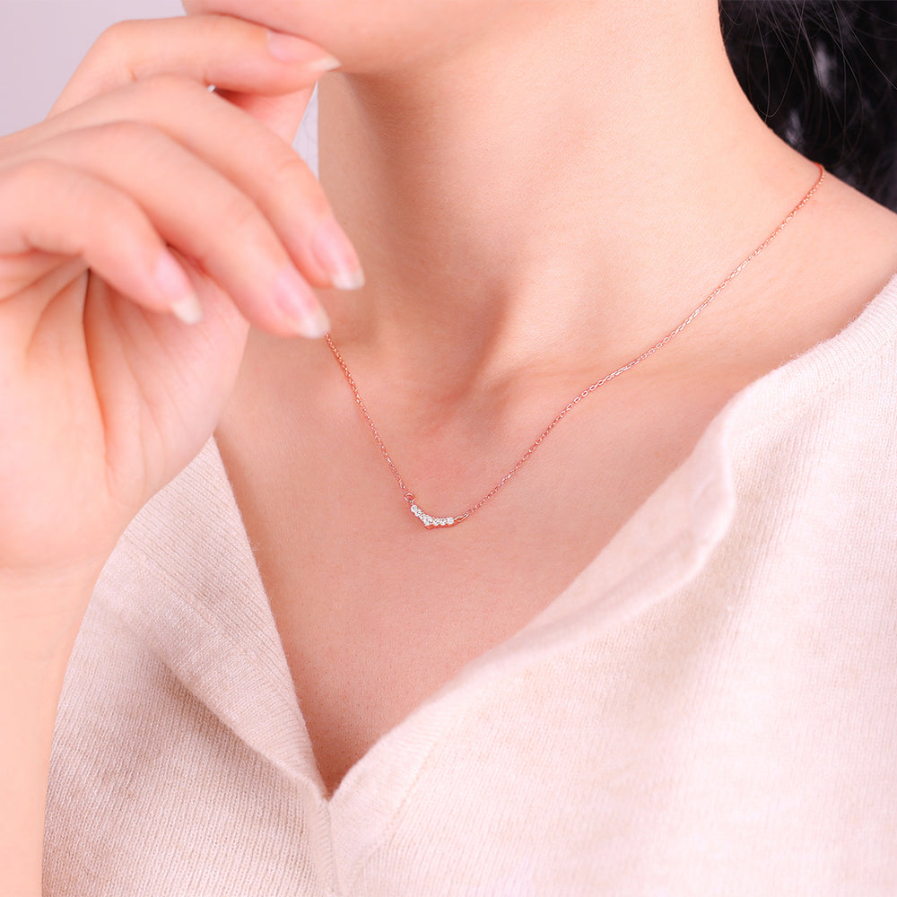 Curved Diamond Bar Necklace - 18k Rose Gold Over Sterling Silver