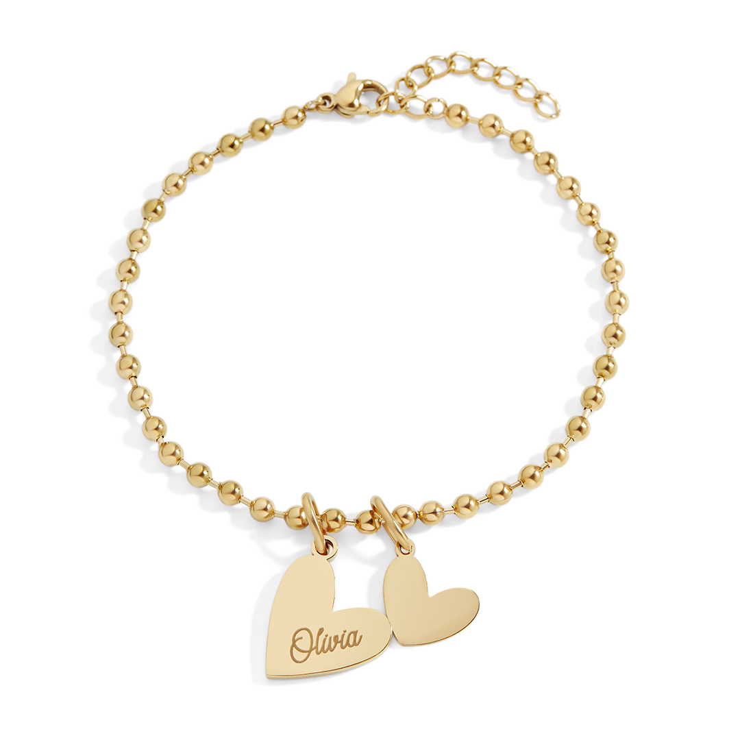 Personalized Beaded Double Heart Charm Bracelet