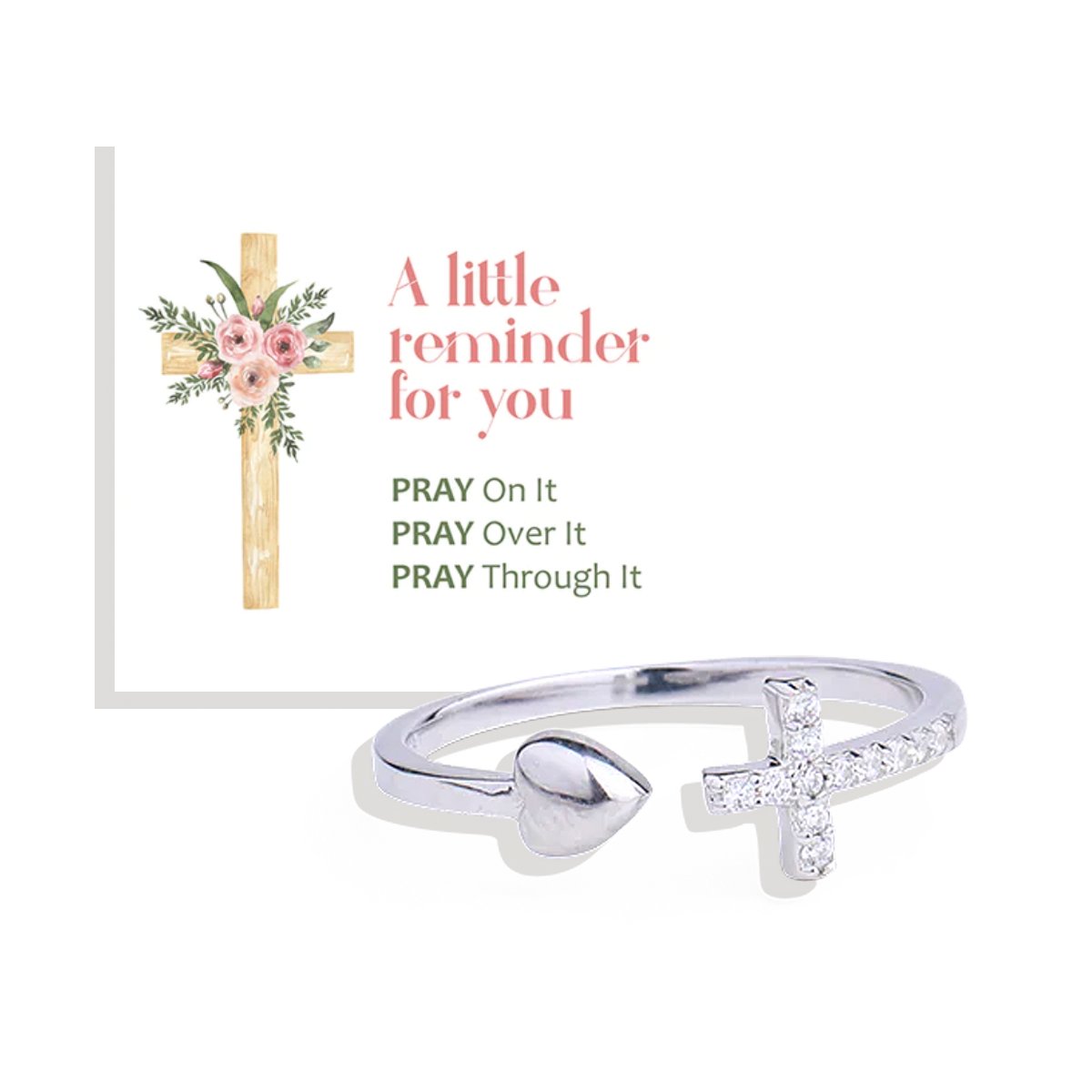 Verstellbarer Pray Through It Kreuz- und Herzring