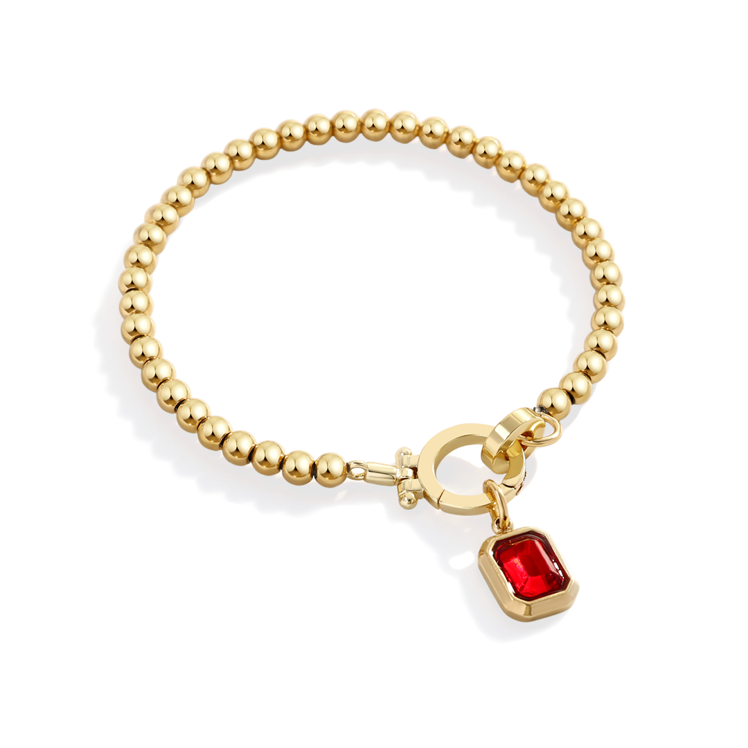 Mint Beaded Bracelet with Baguette Birthstone Charm