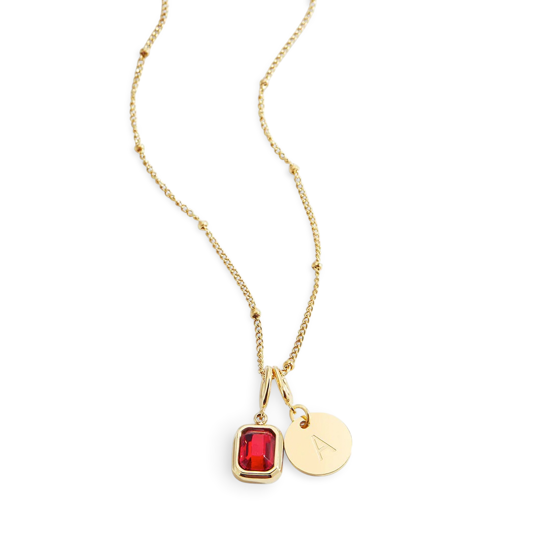 Baguette Birthstone & Initial Necklace