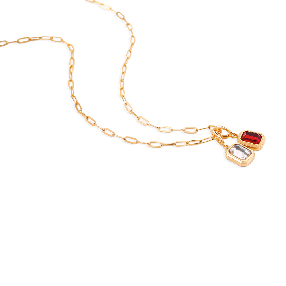 Baguette Birthstone Charm Necklace - 1 / 16"