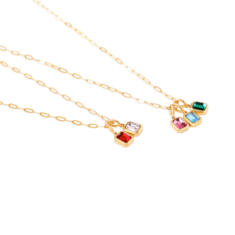 Baguette Birthstone Charm Necklace - 1 / 16"
