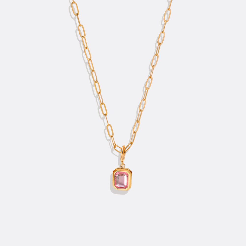 Baguette Birthstone Necklace - October Pink Tourmaline / 16"