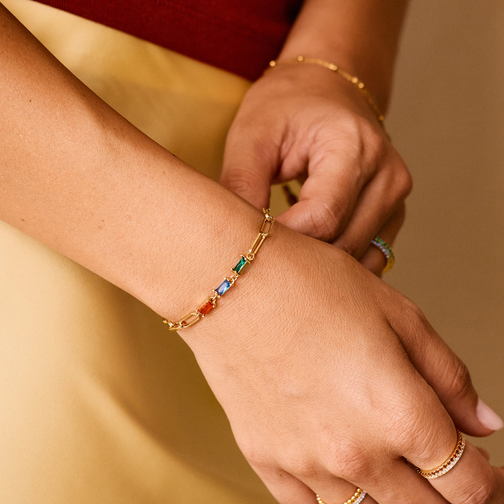 Baguette Birthstone Paperclip Bracelet - Default Title