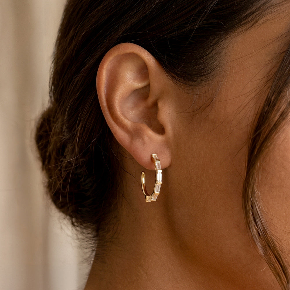 Baguette Diamond Hoop Earrings - 18k Gold Over Sterling Silver